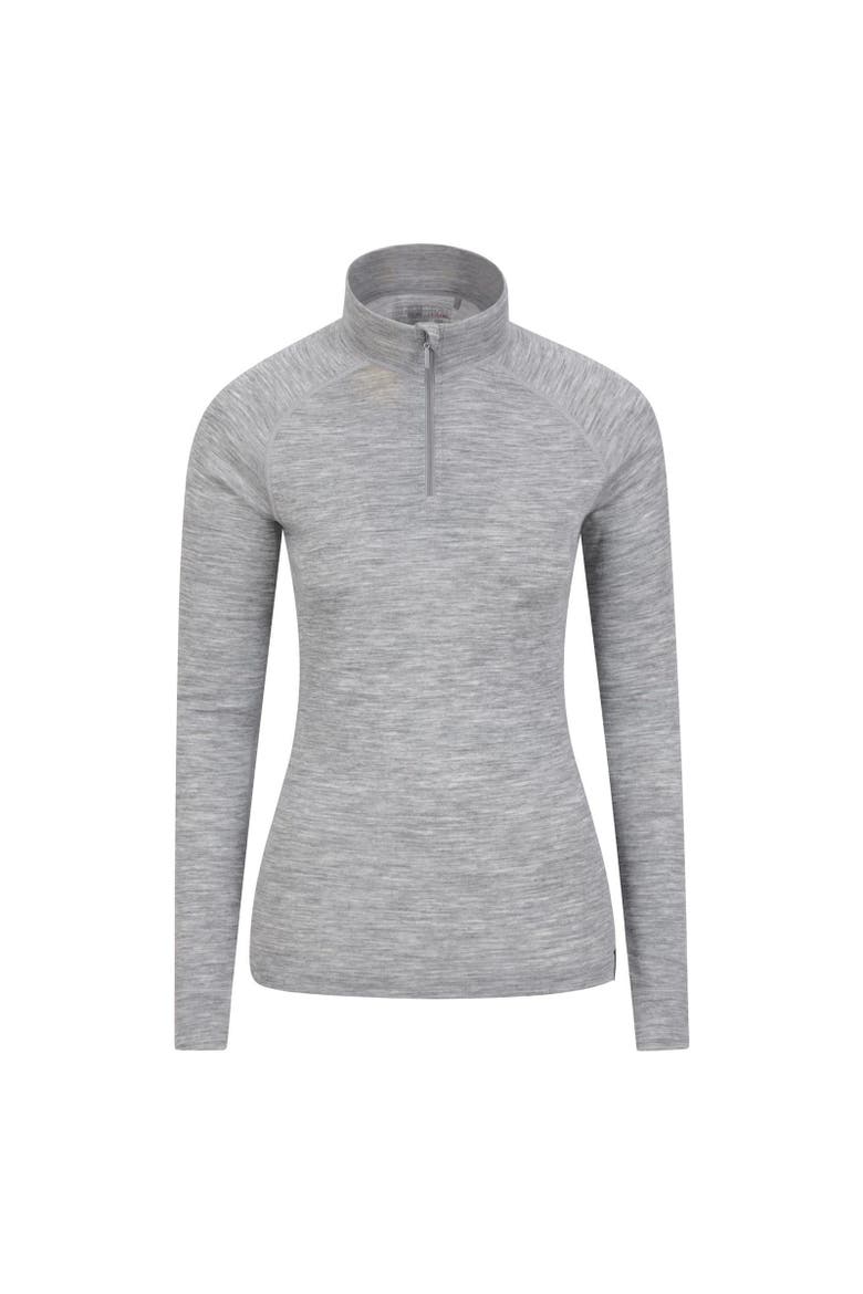 Merino Wool Zip Neck Thermal Top, Main, color, Gray