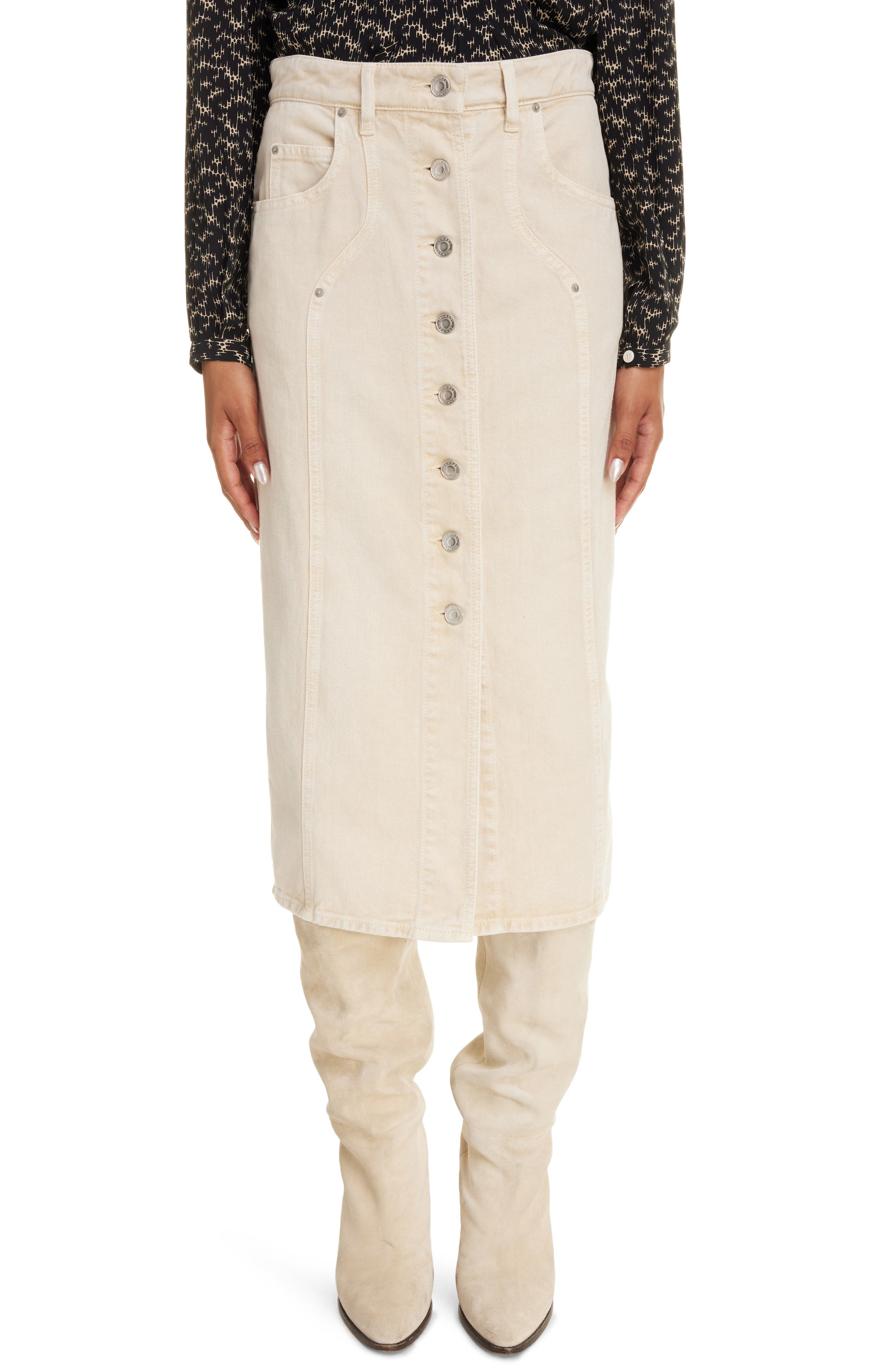 Isabel Marant Étoile Vandy Front Button Denim Midi Skirt