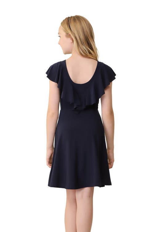 Un Deux Trois Flutter Sleeve Dress In Navy