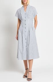 Ming Wang x Tanya Foster Pinstripe Cotton Fit & Flare Midi Dress