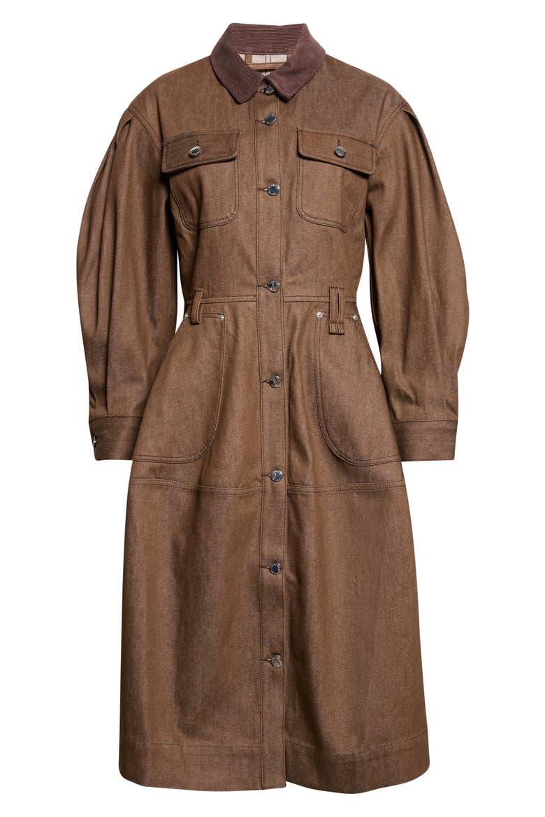 Long Sleeve Utility Pocket Denim Dress, Main, color, TAN