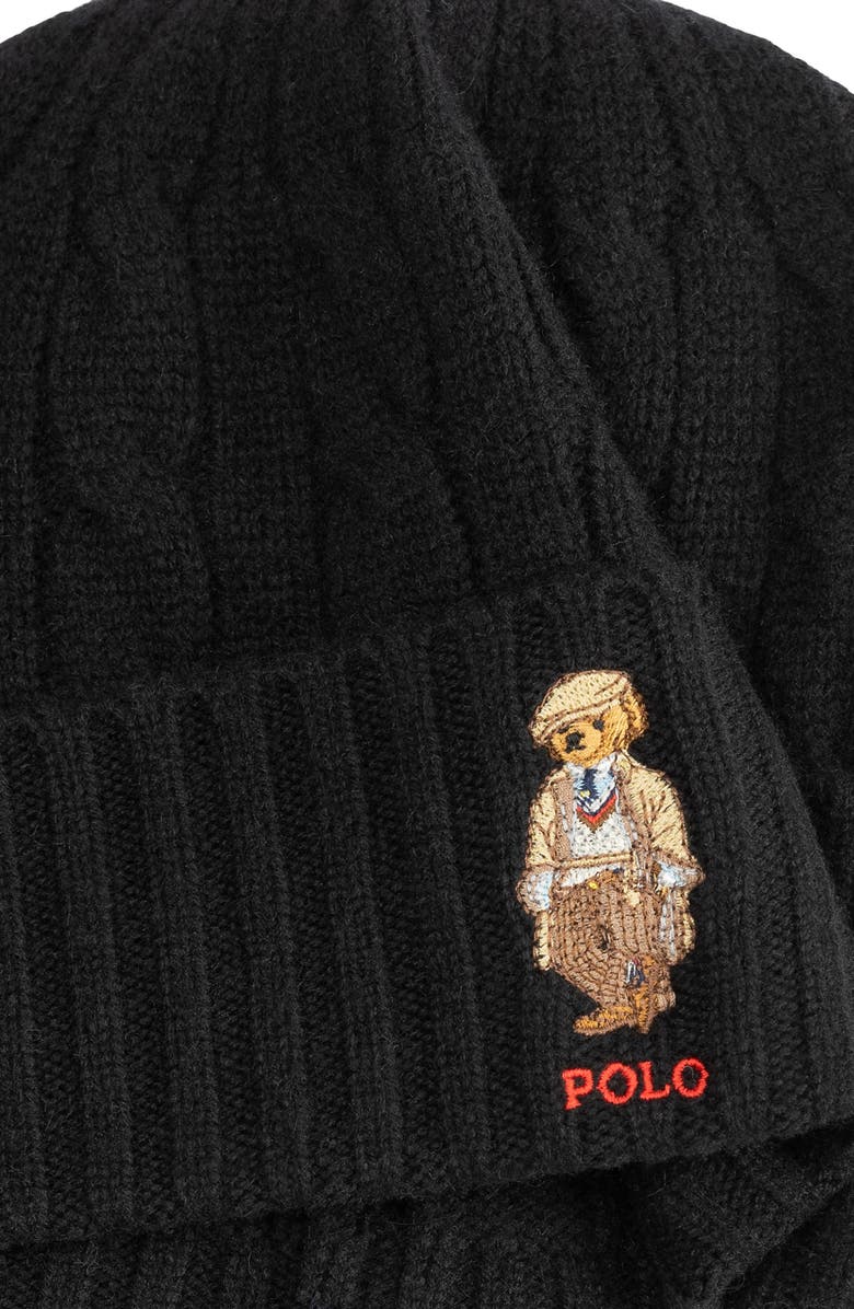 Polo Ralph Lauren Charles Bear Cable Beanie, Alternate, color, Polo Black