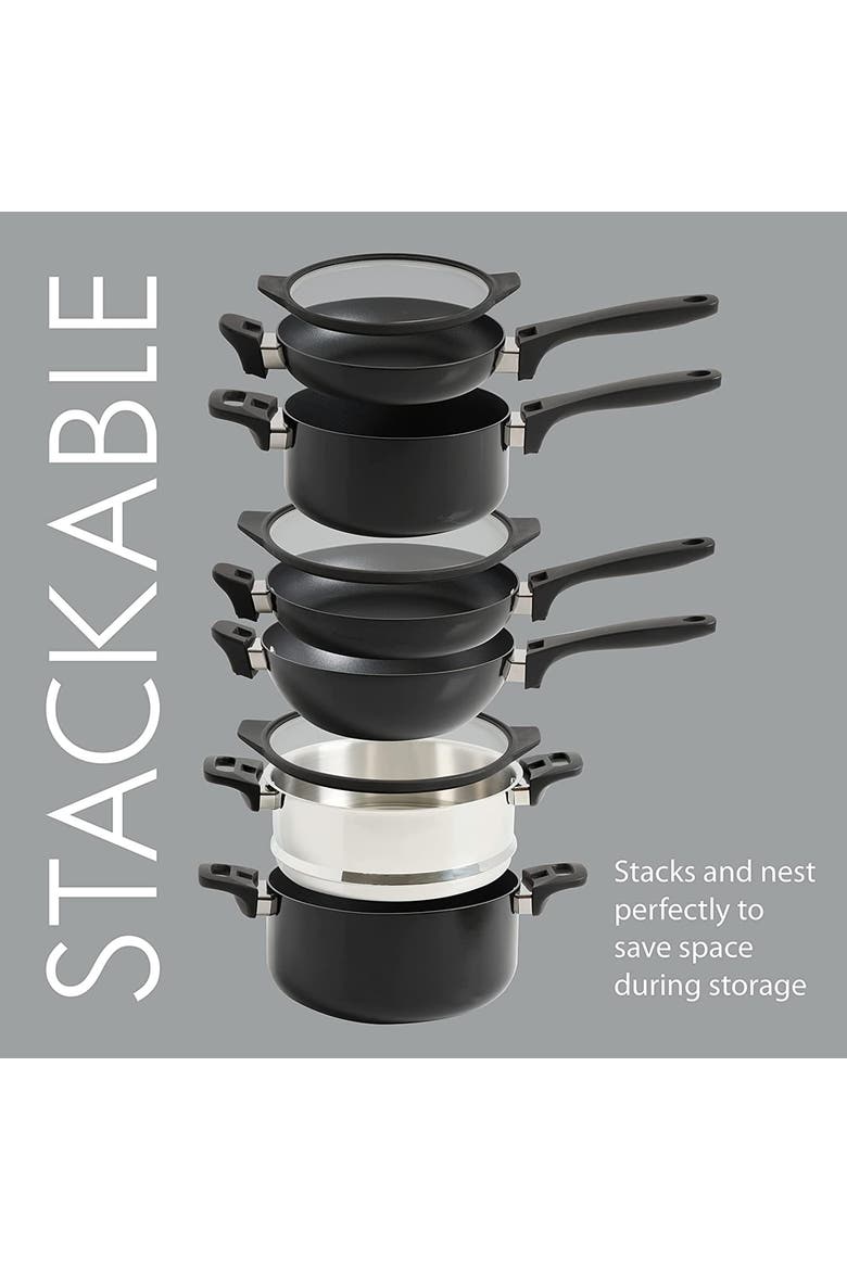 Grayson 9 Piece Nonstick Aluminum Stackable Cookware Set, Alternate, color, Black