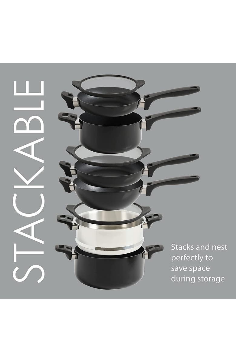 Kenmore Elite Grayson 9 Piece Nonstick Aluminum Stackable Cookware Set, Alternate, color, Black