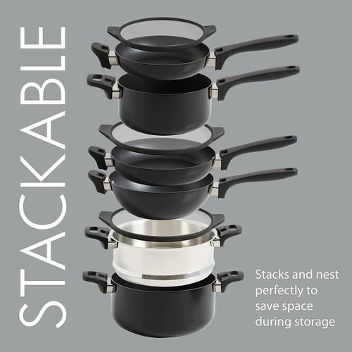 Kenmore Elite Grayson 9 Piece Nonstick Aluminum Stackable Cookware Set In Black