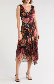 Connected Apparel Chiffon Asymmetric Midi Dress
