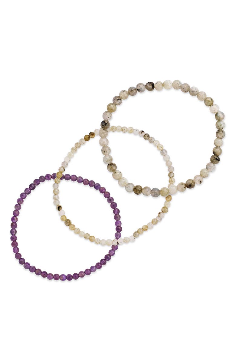 Sterling Forever Amethyst & Labradorite 3-Pack Beaded Stretch Bracelets, Main, color, 