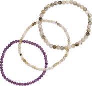 Sterling Forever Amethyst & Labradorite 3-Pack Beaded Stretch Bracelets