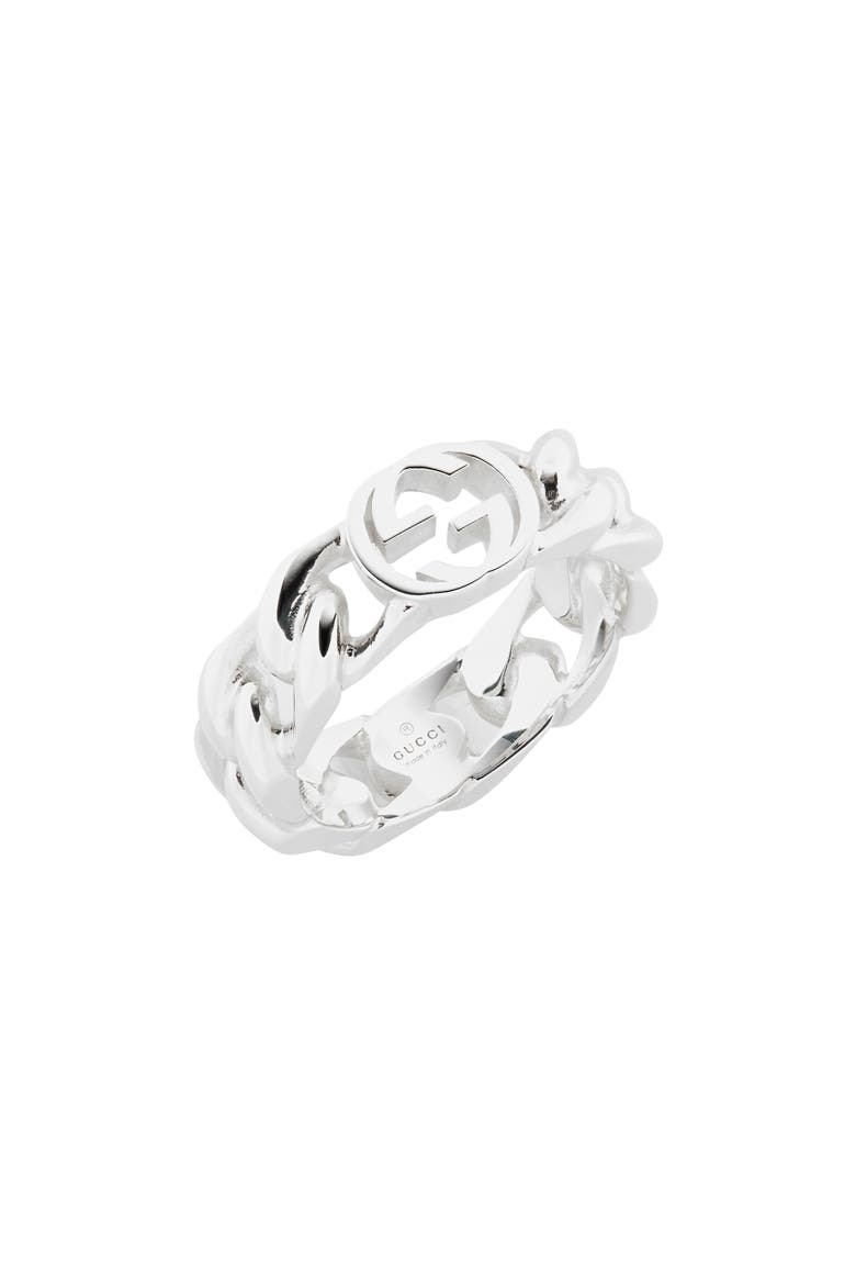 GG Interlocking Sterling Silver Ring, Main, color, SILVER