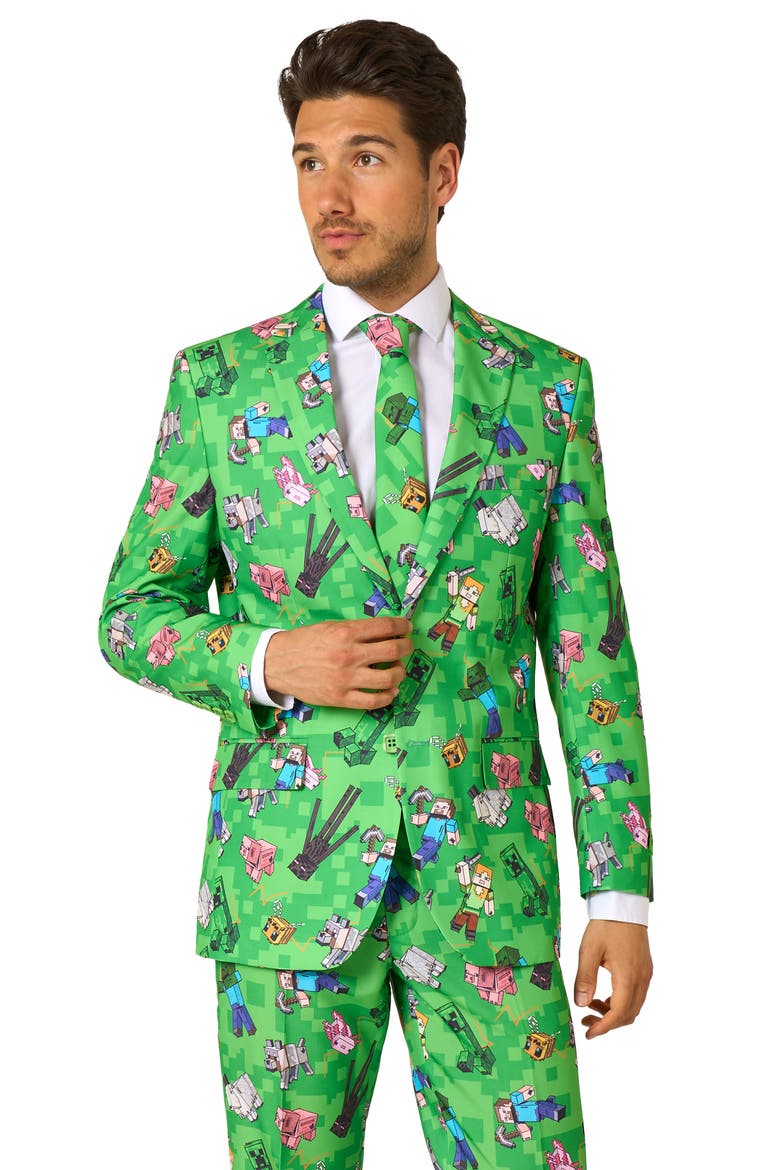 x Minecraft Slim Fit Two-Piece Suit & Tie Set, Alternate, color, GREEN
