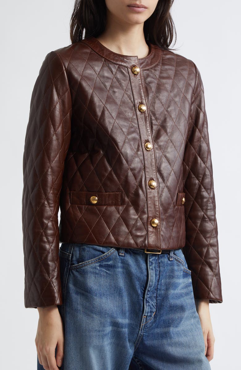 Nili Lotan Amy Quilted Leather Jacket, Alternate, color, Bordeaux