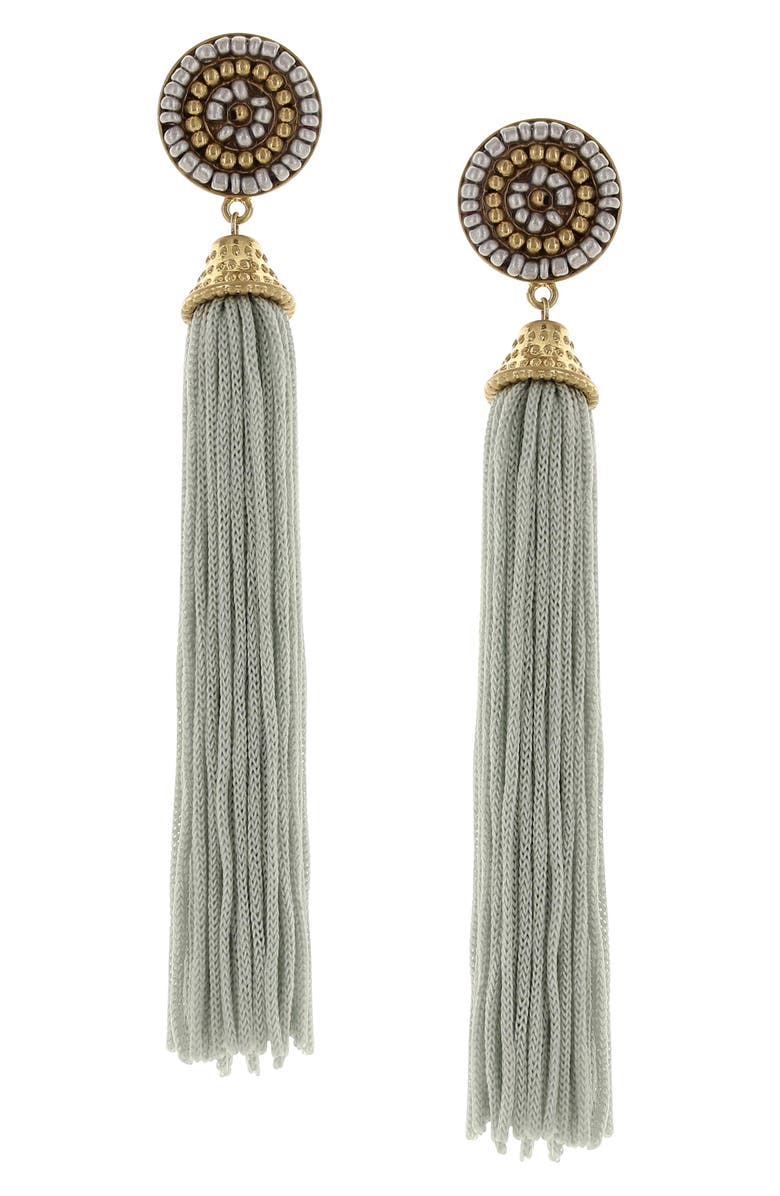 OLIVIA WELLES Cloudy Skies Tassel Earrings, Main, color, Gold / Grey