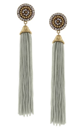 Olivia Welles Cloudy Skies Tassel Earrings In Gold/grey