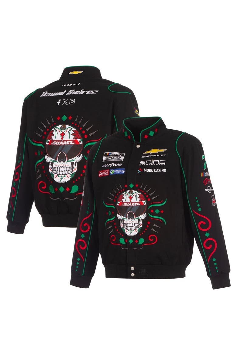 Men's JH Design Black Daniel Suarez 2026 Sugar Skull Full-Snap Twill Racing Jacket, Main, color, Black