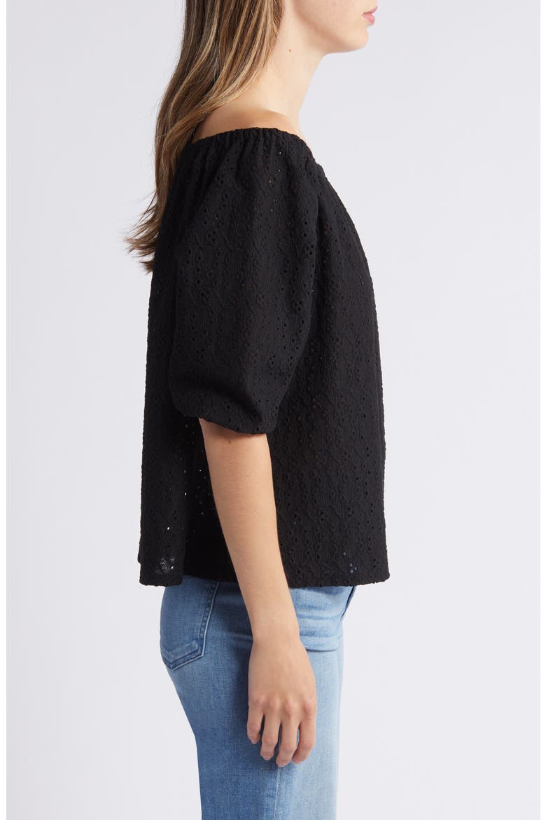 Off the Shoulder Eyelet Top, Alternate, color, BLACK