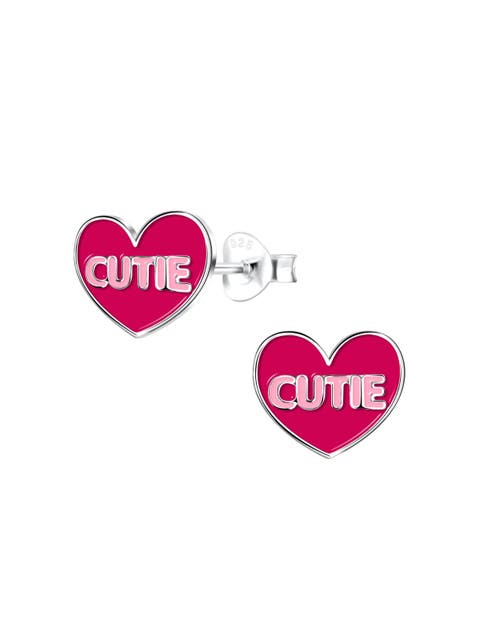 Sterling Silver Pink Cutie Heart Stud Earrings (Toddler, Little Kid & Big Kid)