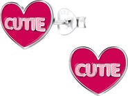 Mia Belle Girls Sterling Silver Pink Cutie Heart Stud Earrings
