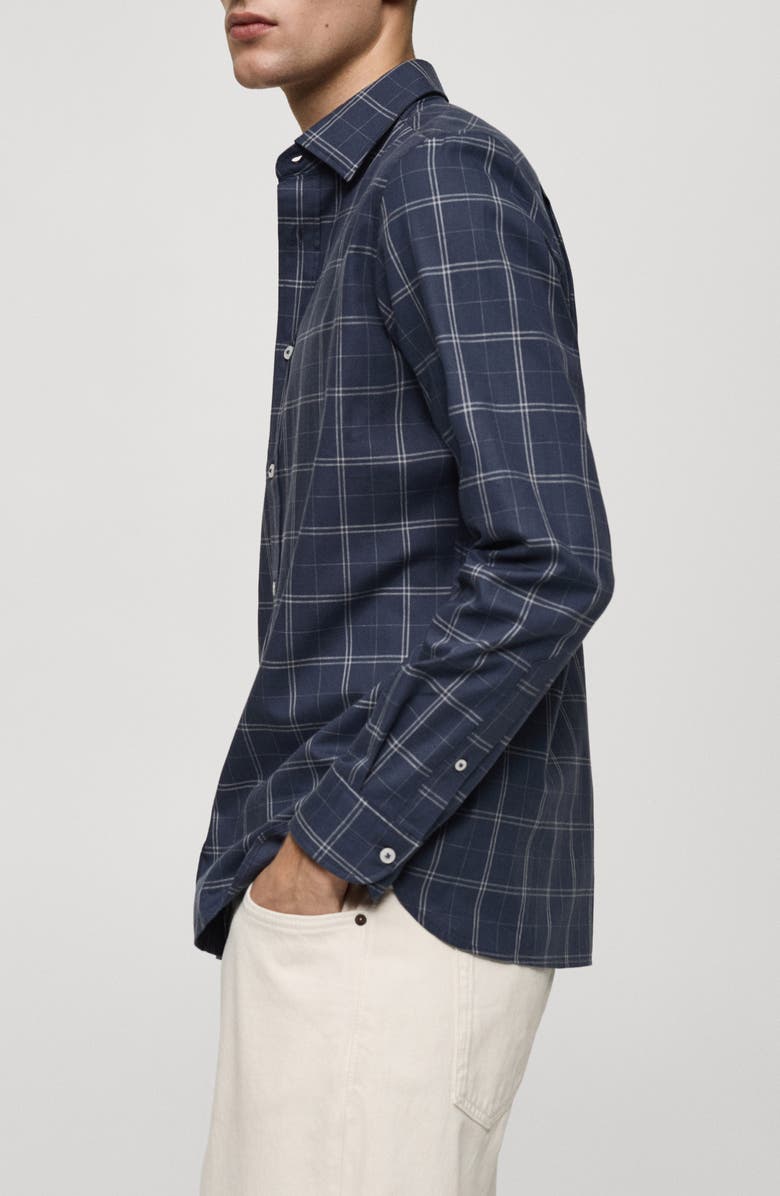 MANGO Regular Fit Plaid Cotton Button-Up Shirt, Alternate, color, Dark Navy