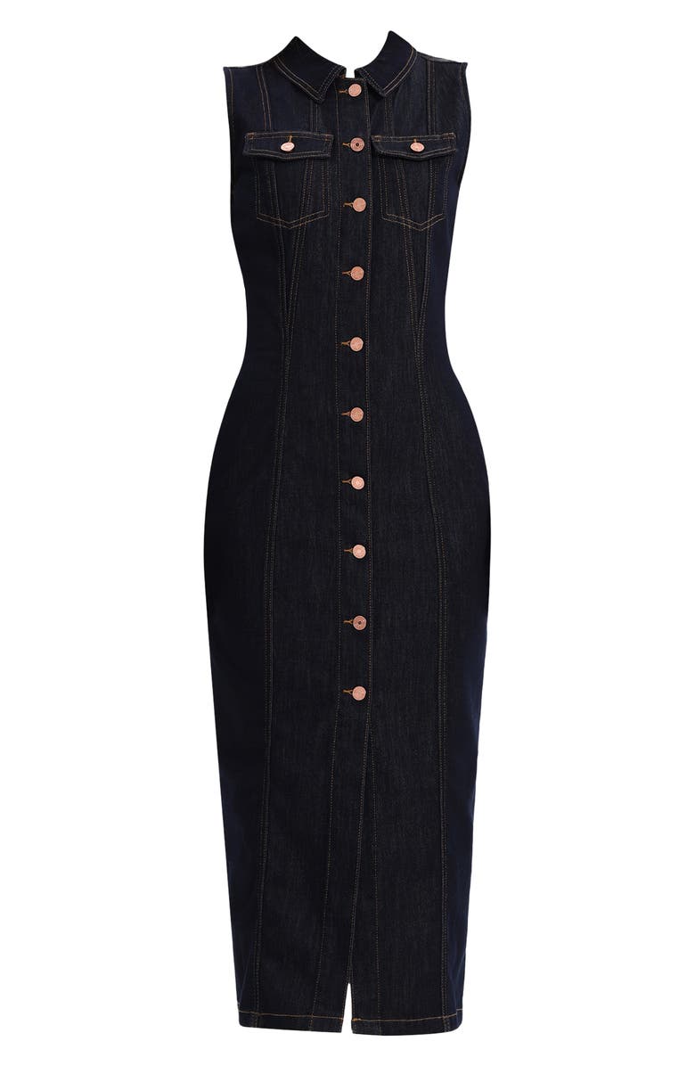 Bayeas Julia Belted Sleeveless Denim Midi Dress, Alternate, color, Raw Denim