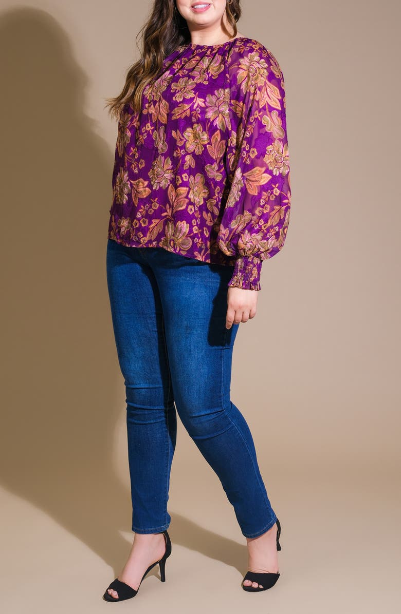 FLYING TOMATO Floral Long Sleeve Top, Alternate, color, Purple