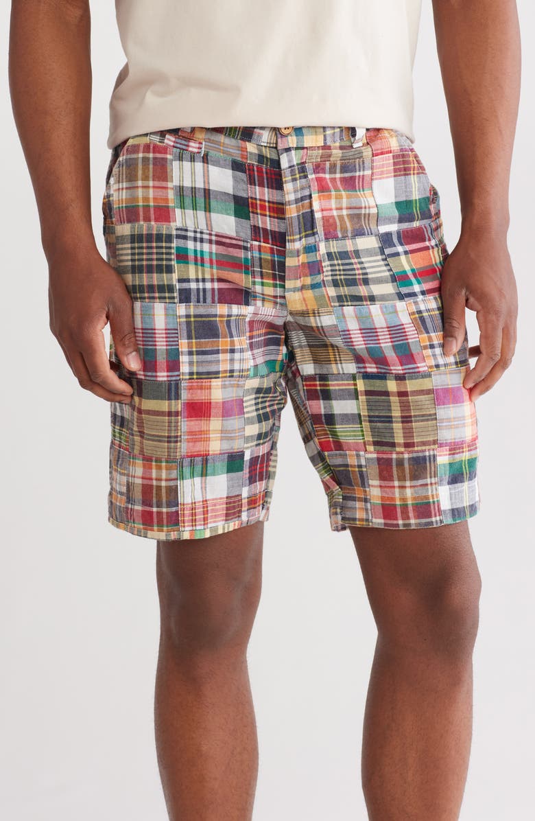 Vintage 1946 Acid Wash Patchwork Madras Plaid Shorts, Main, color, 
