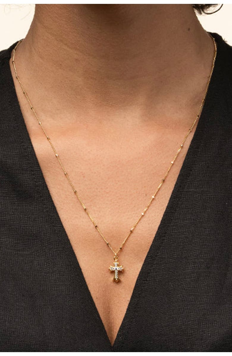 Bearfruit Jewelry Sterling Silver 18k Gold Plated Isla Cross Necklace Holiday Gift Idea, Alternate, color, Gold