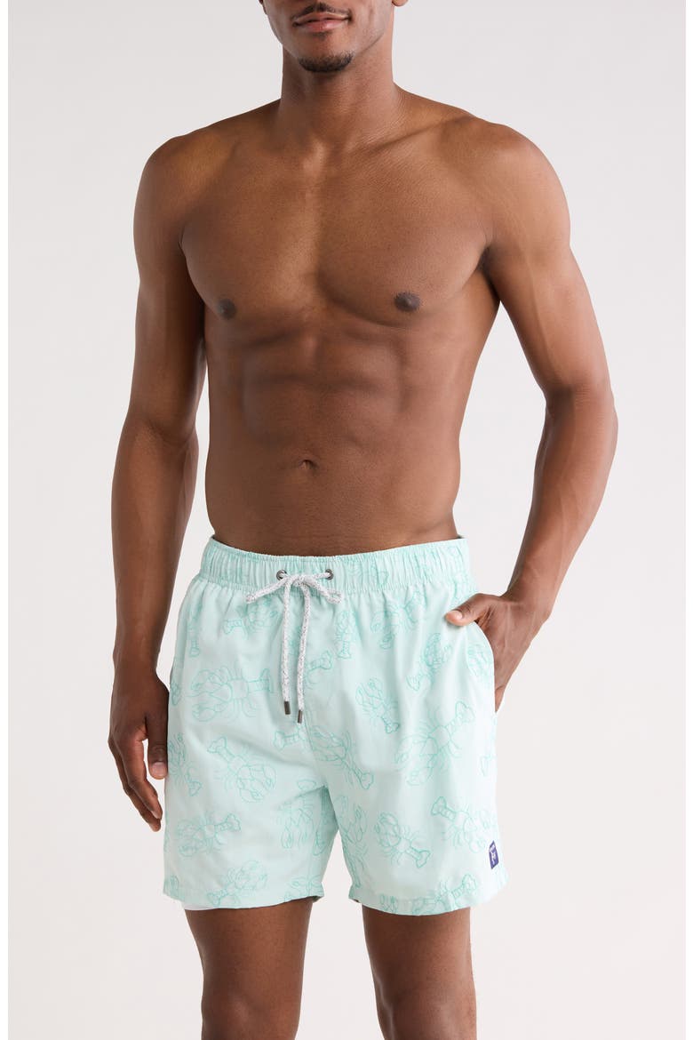Embroidered Lobster Volley Swim Trunks, Main, color, GREEN