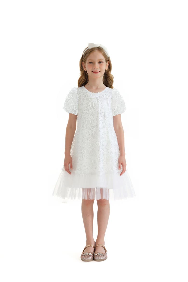 Embroidered Tulle Milan Dress, Alternate, color, White