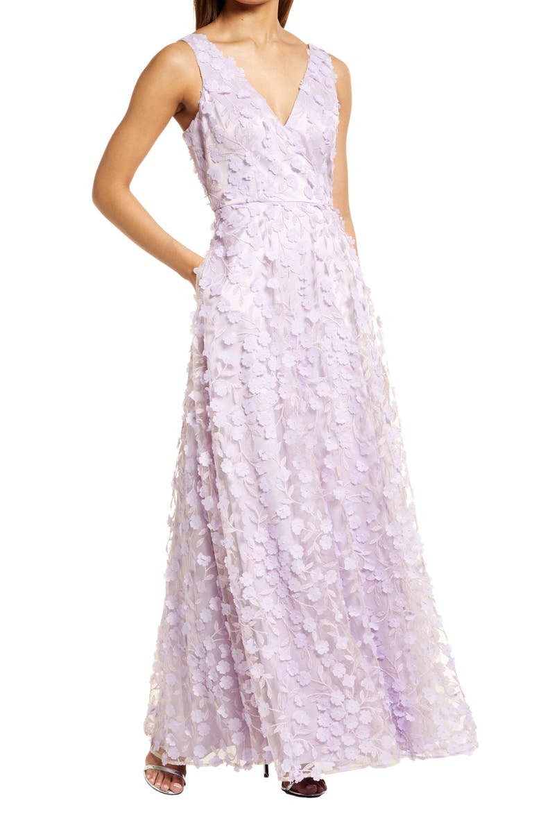 Eliza J 3D Floral Evening Gown, Main, color, 