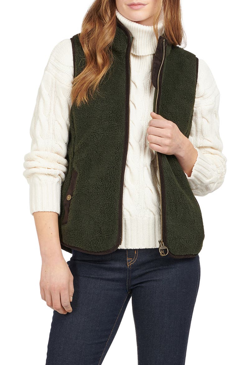 Burford Corduroy Trim Fleece Vest, Main, color, OLIVE/CLASSIC