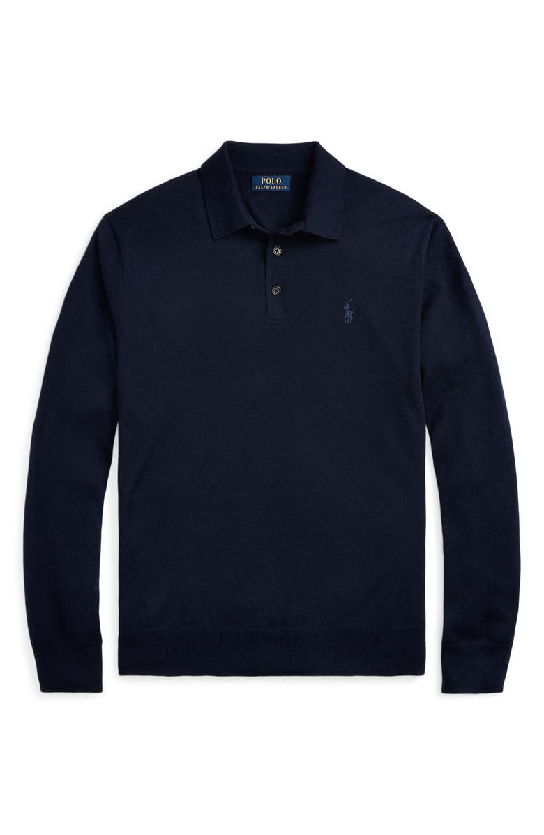 Polo Ralph Lauren Long Sleeve Wool Polo Sweater, Alternate, color, Hunter Navy