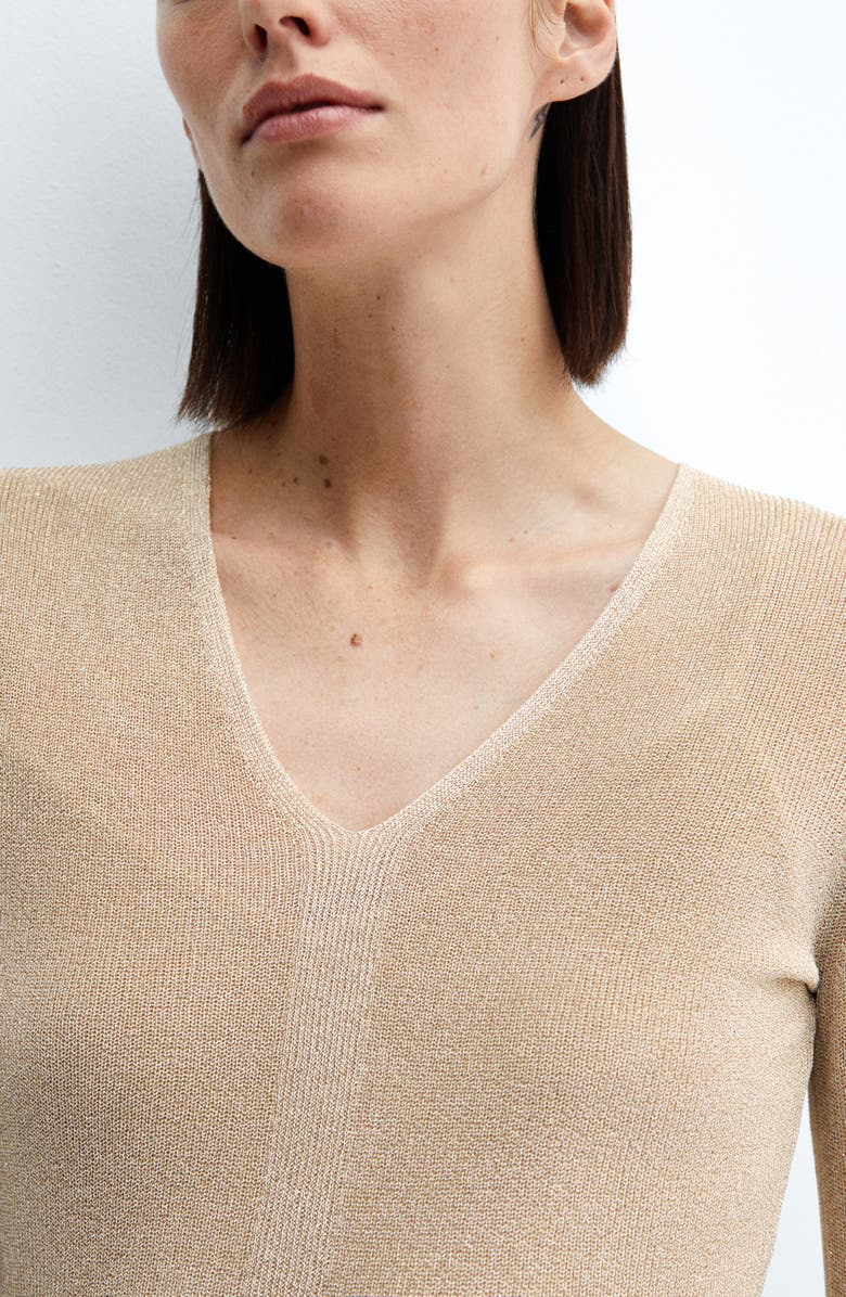 MANGO Metallic Long Sleeve Knit Dress, Alternate, color, 