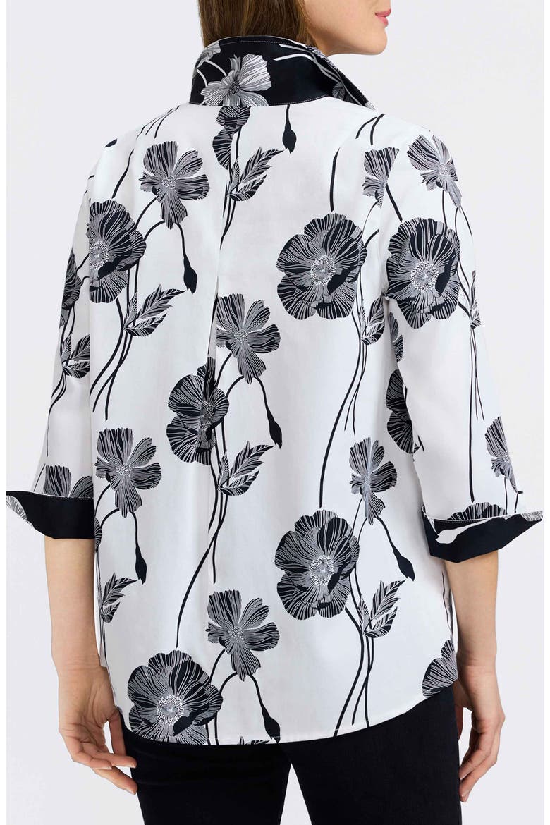Agnes Poppy Print Three-Quarter Sleeve Popover Top, Alternate, color, WHITE/ BLACK