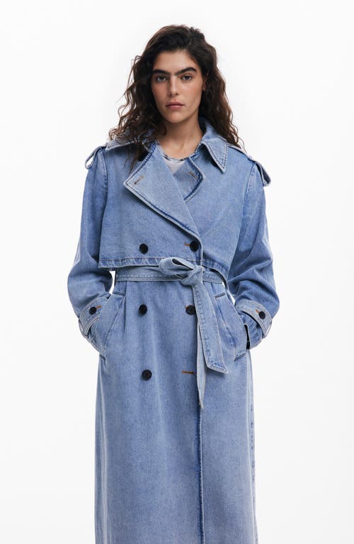 Desigual Denim Trench Coat With Belt In Blue