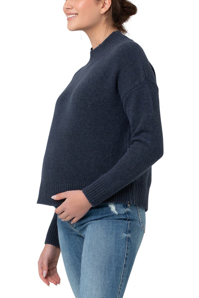 Jade Crop Nursing Sweater, Alternate, color, DENIM MARL
