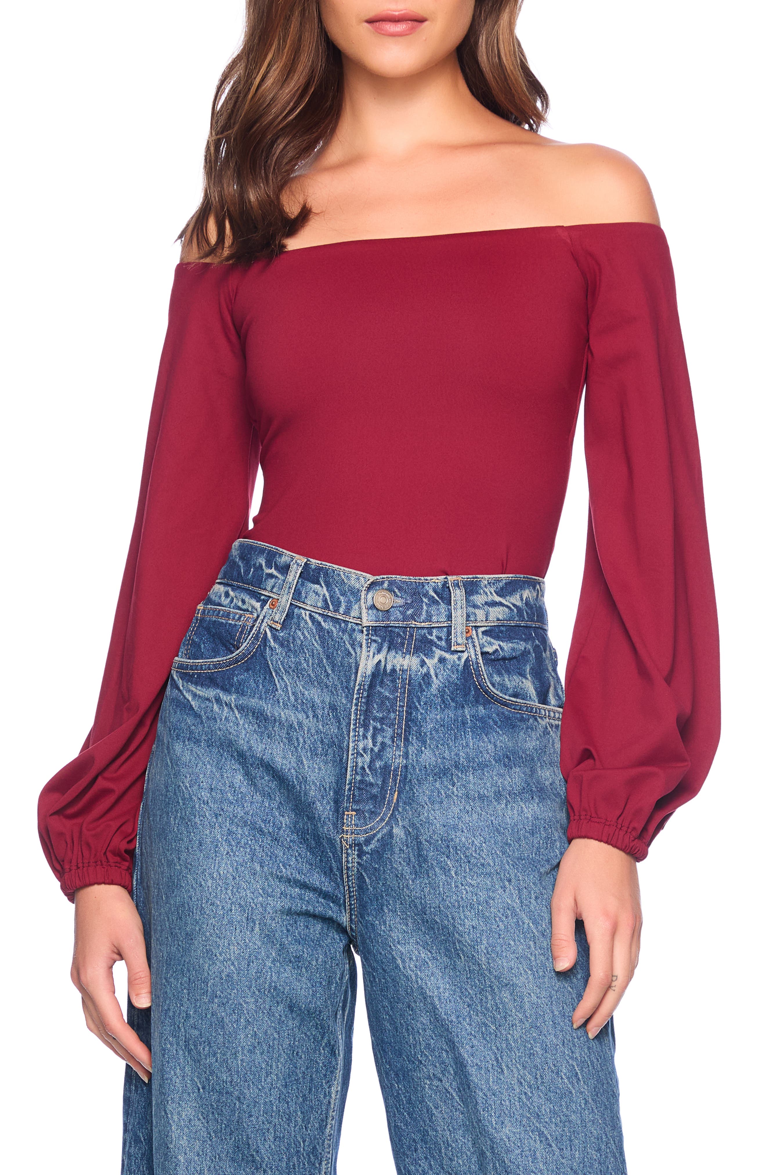 Susana Monaco Poet Off the Shoulder Top in Malbec 