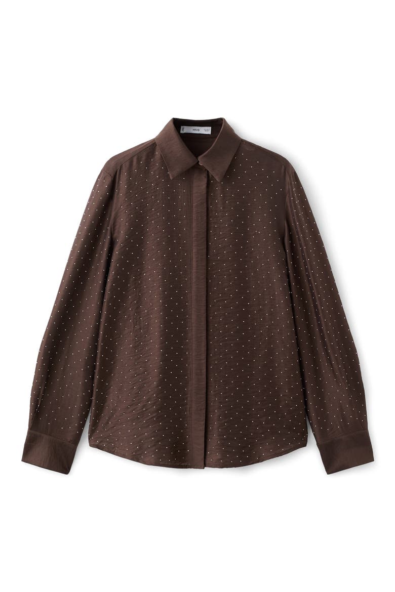 Rhinestone Satin Button-Up Shirt, Alternate, color, BROWN