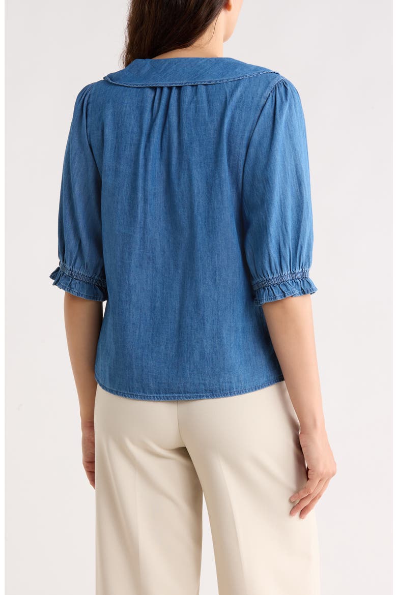 Ruffle Puff Sleeve Denim Button-Up Top, Alternate, color, MEDIUM WASH