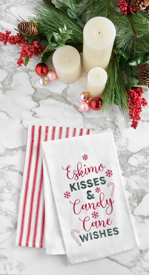 C & F Home C&f Home "kisses & Candy Cane Wishes" Sentiment With Candy Canes Cotton Flour Sack Kitchen Dish Towe In White