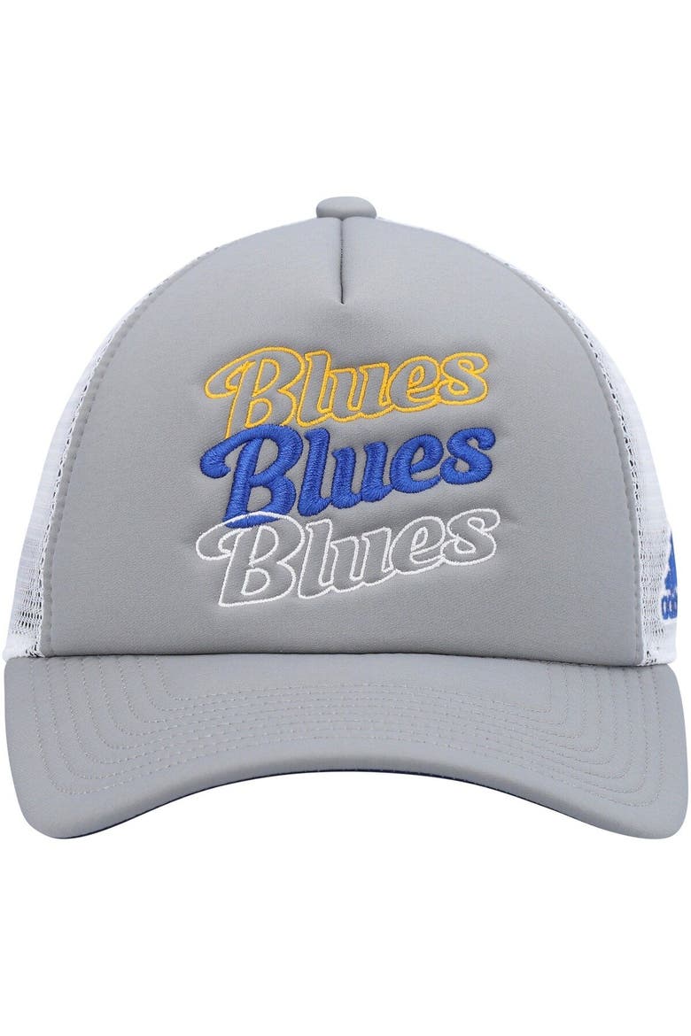 Women's adidas Gray/White St. Louis Blues Foam Trucker Snapback Hat, Alternate, color, Gray