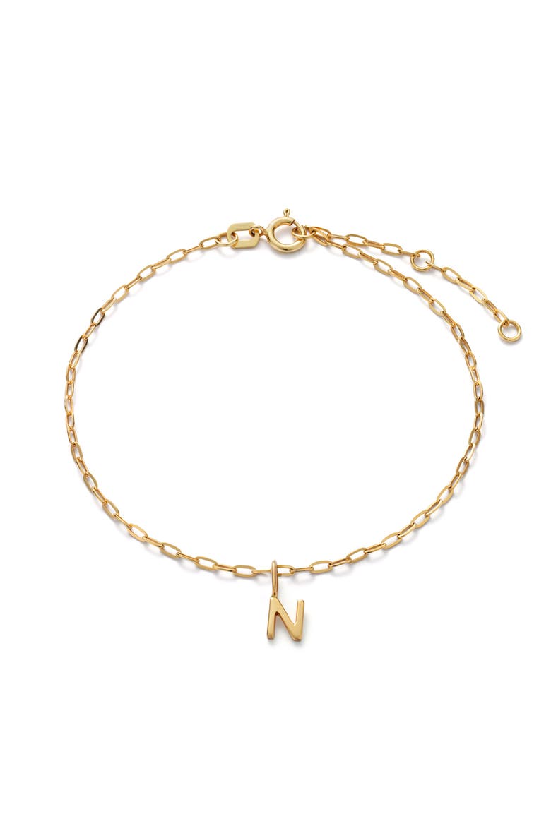 Gold Charm Letter Bracelet, Main, color, N