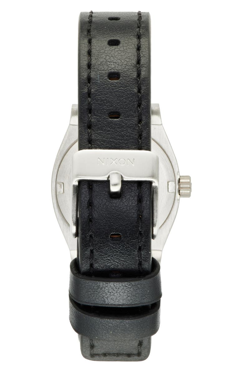 Nixon 'Small Time Teller' Leather Strap Watch, 26mm, Alternate, color, Silver / Black