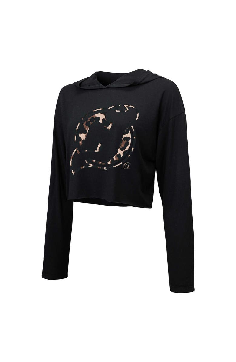 Majestic Threads Women's Majestic Threads Jack Hughes Black New Jersey Devils Leopard Print Name & Number Cropped Pullover Hoodie, Alternate, color, Black