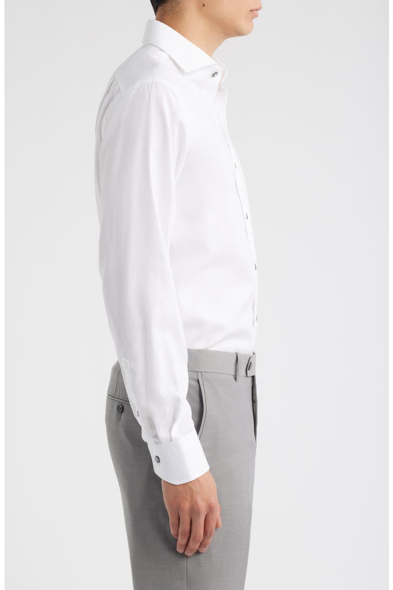 Trim Fit Textured White Cotton Dress Shirt, Alternate, color, WHITE