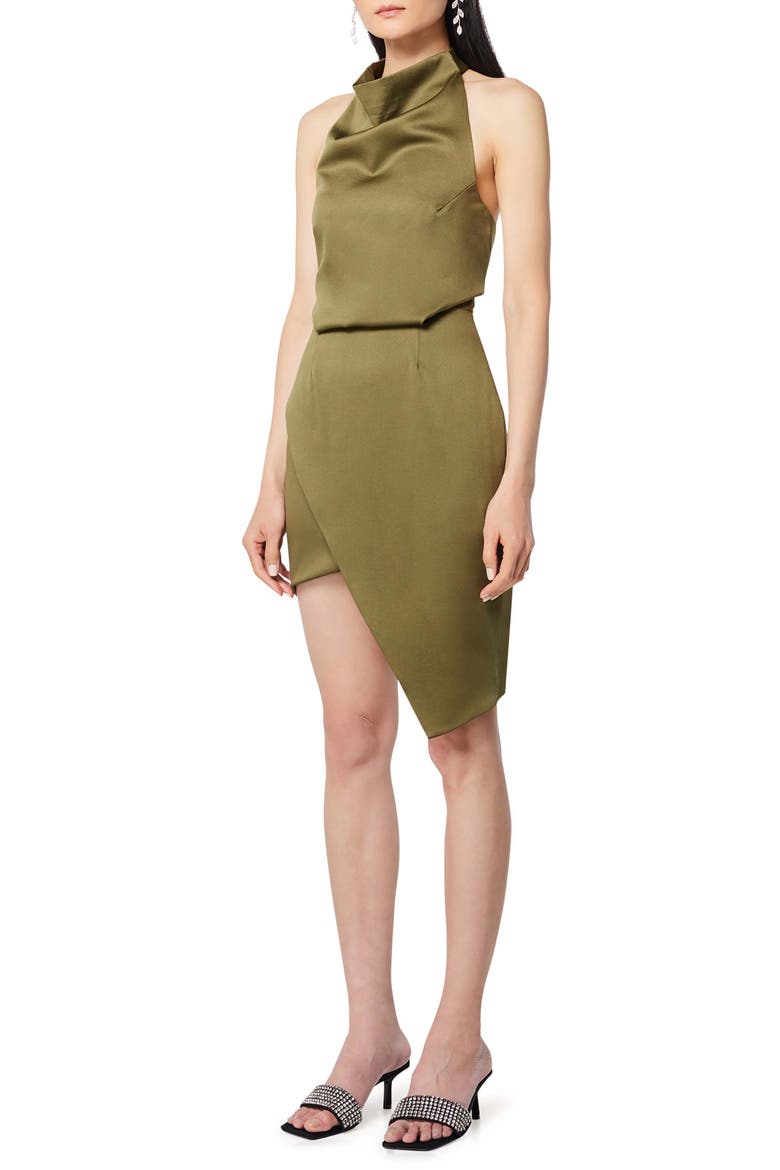 Camo Asymmetric Satin Cocktail Dress, Alternate, color, KHAKI