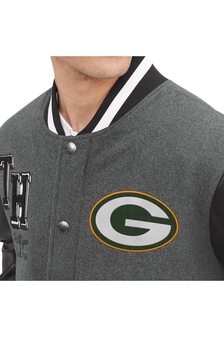 Men's Tommy Hilfiger  Heather Gray/Black Green Bay Packers Gunner Full-Zip Varsity Jacket, Alternate, color, Heather Gray