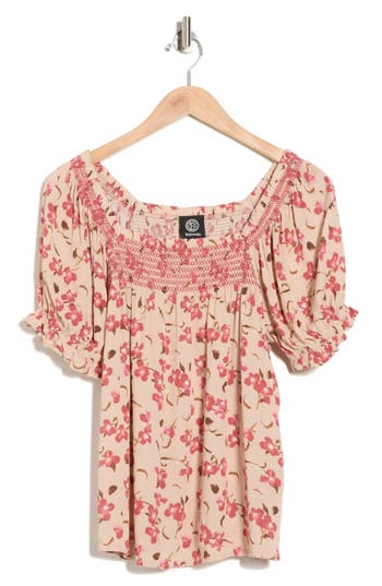 Bobeau Print Peasant Top
