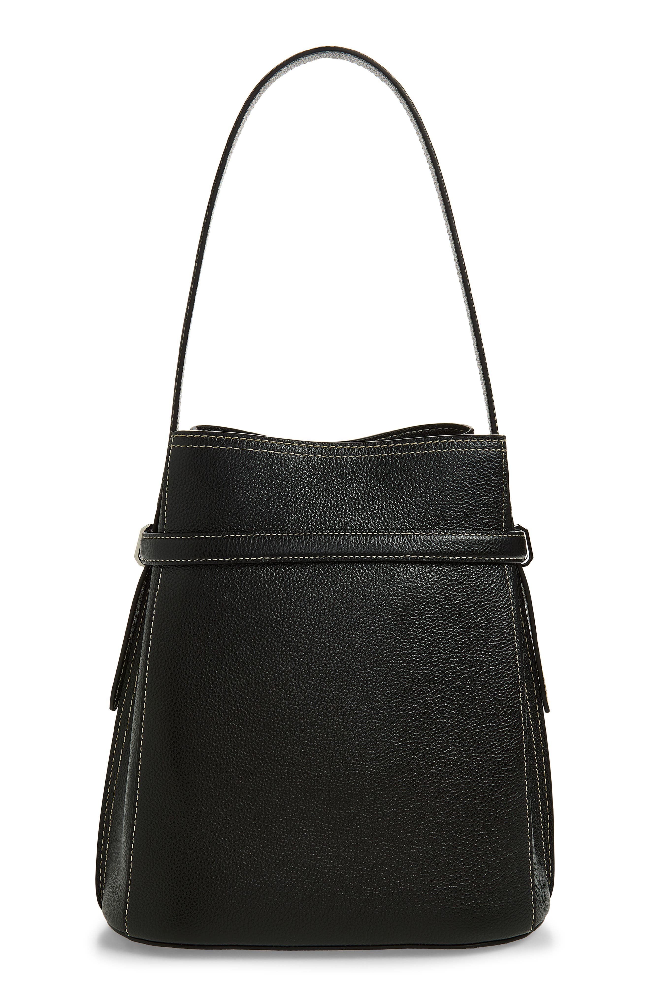 TOTEME Belted Grained Leather Bucket Bag, Alternate, color, Black