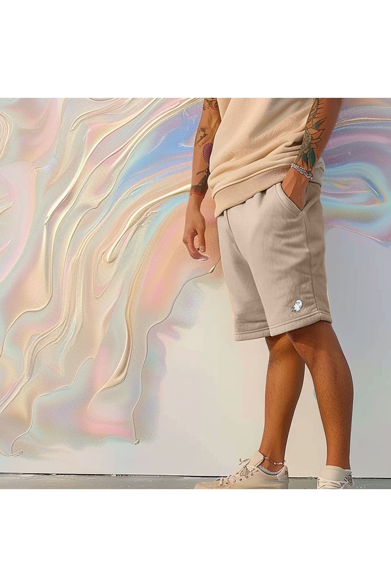 Mens Ghost Relaxed Fleece Sweat Elastic Shorts, Alternate, color, Tan