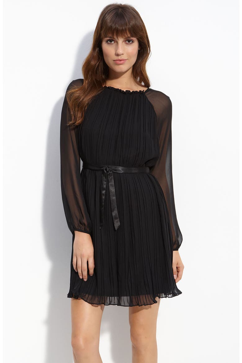 Pleated Chiffon Overlay Dress, Main, color, BLACK